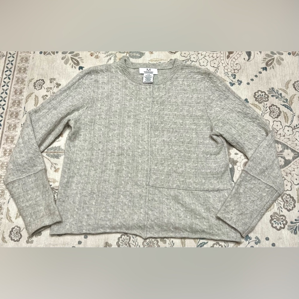 Magaschoni Heather Gray Cable Crewneck Sweater